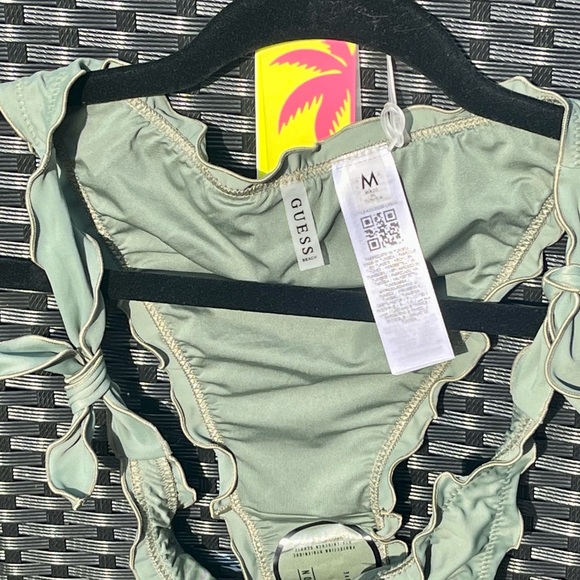 New Guess Swim Ruffled Swimsuit Bottoms - Army Green, Medium - Picture 2 of 7
